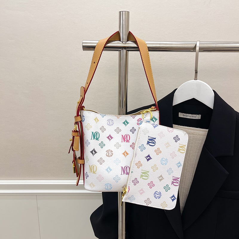Fashion Design Export New White Three-Color Portable Bucket Bag High-End Large-Capacity Printed Shoulder Crossbody Bag - Image 2