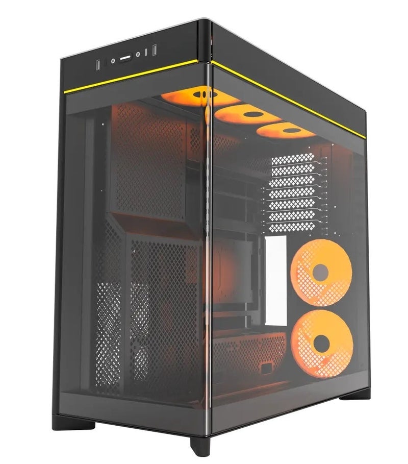 مونتك صندوق حاسوب HS02 PRO ATX (فئة Mid-Tower)، مزود بـ 5 مراوح ARGB مقاس 120 مم، ولوحة جانبية بانورامية من الزجاج المقسى، ودعم لبطاقات الرسوميات (GPU) حتى 420 مم ومبردات سائلة (Radiator) حتى 360 مم، ومنفذ USB-C، ودعم لوحات الأم ATX/M-ATX/Mini-ITX، باللون الأسود. - Image 4