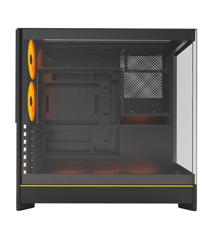 مونتك صندوق حاسوب HS02 PRO ATX (فئة Mid-Tower)، مزود بـ 5 مراوح ARGB مقاس 120 مم، ولوحة جانبية بانورامية من الزجاج المقسى، ودعم لبطاقات الرسوميات (GPU) حتى 420 مم ومبردات سائلة (Radiator) حتى 360 مم، ومنفذ USB-C، ودعم لوحات الأم ATX/M-ATX/Mini-ITX، باللون الأسود. - Image 5