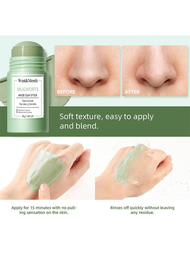 West&Month Mugwort Acne Clay Stick, Mugwort Anti Pores And Acne Clay Mask, Cleansing Mask Mud Mask For Men And Women, Moisturizing Oil Control Shrink Remove Blackheads, Shrink Pores, Improve Skin Tone 40g  - Image 2