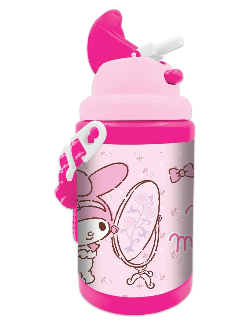 Tsumab My Melody Kids Water Bottle – 460ml – Pink with Flip Straw Lid & Strap