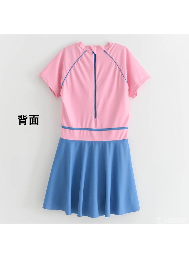Bumblebee girls One-piece Swimsuit Parent-child Style Hot Springs Square-cut Dress With Short Sleeves And Skirt - Image 3