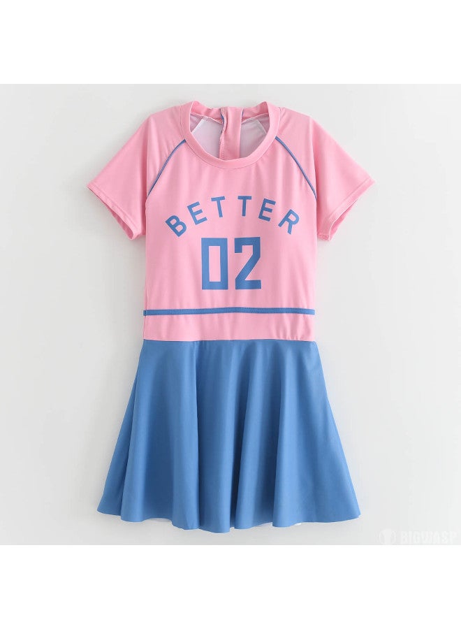 Bumblebee girls One-piece Swimsuit Parent-child Style Hot Springs Square-cut Dress With Short Sleeves And Skirt - Image 2