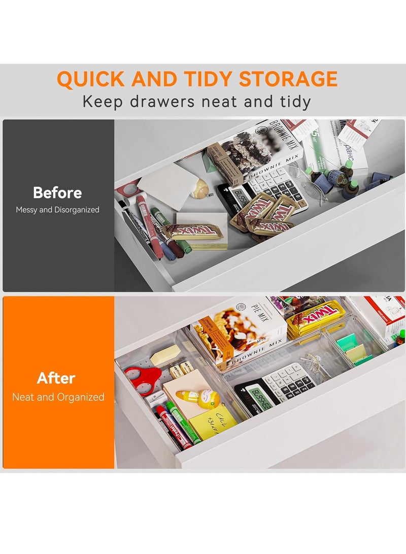 XiuWoo 16 Pcs Desk Drawer Organizers Set, Clear Plastic Kitchen Drawer Storage Tray Divider, Multifunctional Trays Organizer for Cosmetics, Bathroom, Kitchen and Office - Image 4