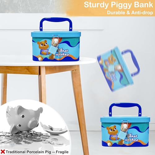 FunBlast Money Saving Tin Coin Bank with Handle, Lock and Key, Piggy Bank for Kids, Gullak for Kid, Birthday Return for Boys & Girls, Money Bank, Coin Box for Kid (C-Multicolor) - Image 4