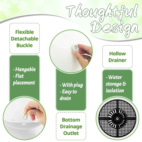 Bvrbaory 4 Pack 8 inch White Hanging Planters,Self-Watering Indoor Outdoor Plant Pots,Round Hanging Basket with Water Tray Metal Chain for Garden,Porch,Wall Decoration - Image 4