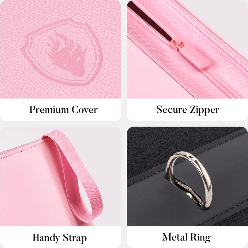 Fabmaker 9 Pocket Card Binder, Premium Trading Card Binder Holds 756 Cards, PU Cover 3 Ring Zipper Card Binder, Portable Baseball Card Binder, Collection Album for Game & Sport Cards, Pink - Image 2