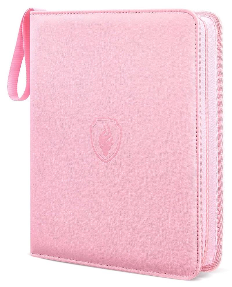 Fabmaker 9 Pocket Card Binder, Premium Trading Card Binder Holds 756 Cards, PU Cover 3 Ring Zipper Card Binder, Portable Baseball Card Binder, Collection Album for Game & Sport Cards, Pink - Image 1