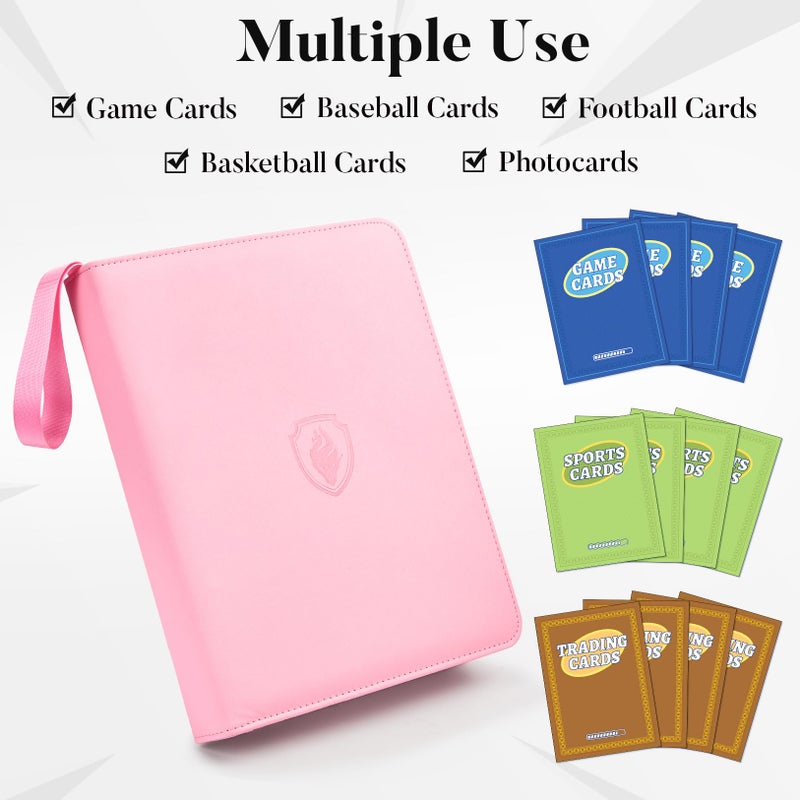 Fabmaker 9 Pocket Card Binder, Premium Trading Card Binder Holds 756 Cards, PU Cover 3 Ring Zipper Card Binder, Portable Baseball Card Binder, Collection Album for Game & Sport Cards, Pink - Image 5