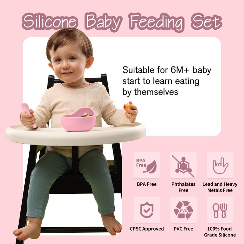 Catvegue Baby Led Weaning Supplies, 8 Piece BPA-Free Silicone Feeding Set, Silicone Suction Bowl, Forks & Spoons, Bib & Cup, Develops Self Feeding Skills, Dishwasher Safe, for 6+ Months (Pink) - Image 3