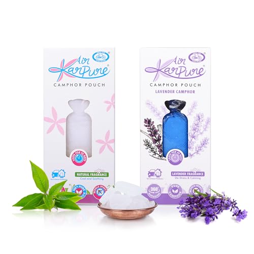Cycle Karpure Camphor Pouch combo - Lavender & Bhimseni Camphor Fragrance | Air Freshener for Home, Offices & Car/last upto 45 days/Pack of 2 l 60 gm per pack - Image 1