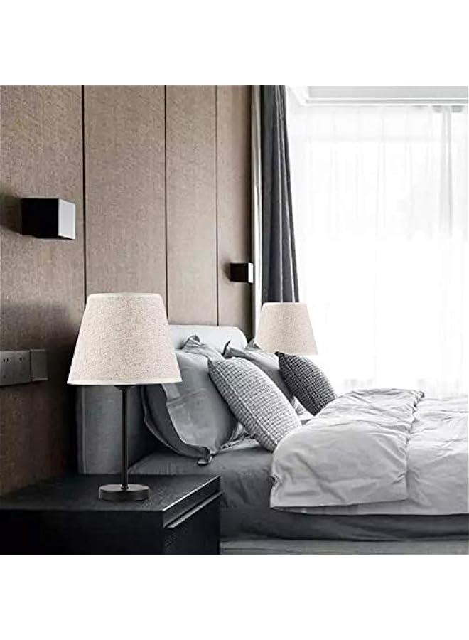 Beauenty Table lamp, bedroom lamp with burlap shade and metal base, modern bedside lamp, living room, study room with light bulb - Image 4