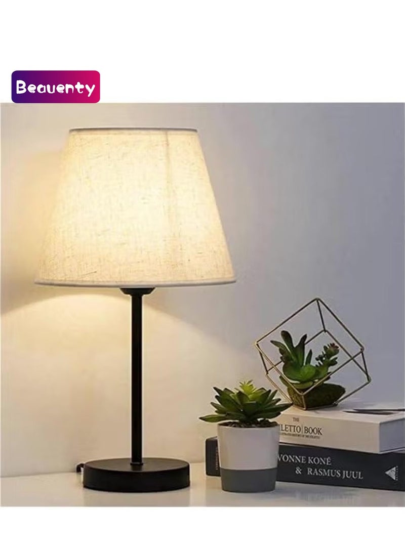 Beauenty Table lamp, bedroom lamp with burlap shade and metal base, modern bedside lamp, living room, study room with light bulb - Image 1