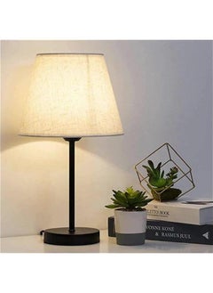 Beauenty Table lamp, bedroom lamp with burlap shade and metal base, modern bedside lamp, living room, study room with light bulb  - Image 1