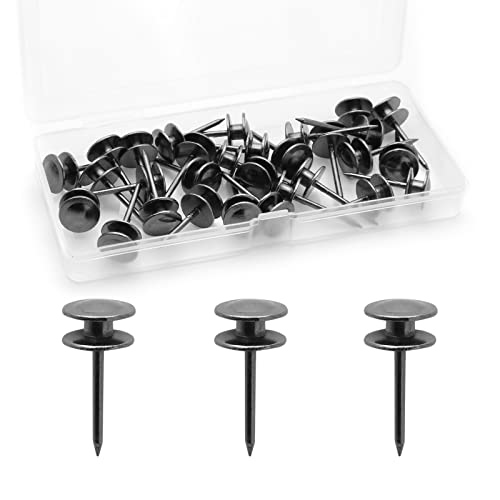 Rierdge Double-Headed Nails for Hanging Pictures, 30 Pcs Wall Hangers for Paintings, Decorative Push Pin for Drywall Cork Board Photo, Black - Image 1