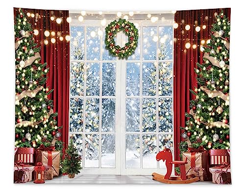 Allenjoy 118 x 95 Christmas Window Backdrop for Photography Winter Merry Xmas Tree Background Snow Holiday Photobooth Portrait Party Banner Festival Photo Studio Props Supplies