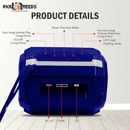 Pick Ur Needs Wireless Rechargeable Mega Bass Portable Bluetooth Speaker | Water Proof | Splash Proof | Premium Speaker Compatible with All Mobile Phone (Blue) - Image 2