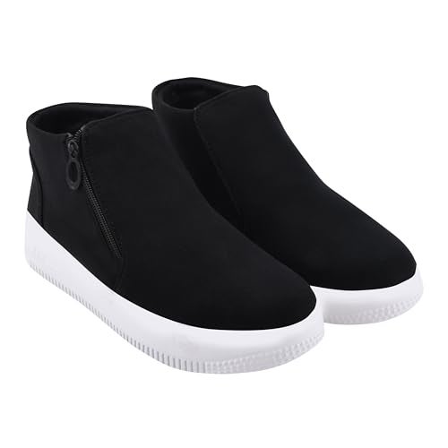 Shoetopia Women's Stylish Black Suede Casual Boot Sneakers | Ankle Length Slip-On Booot with Side Zipper & Comfortable Slip-Resistant Sole EU37 - Image 1