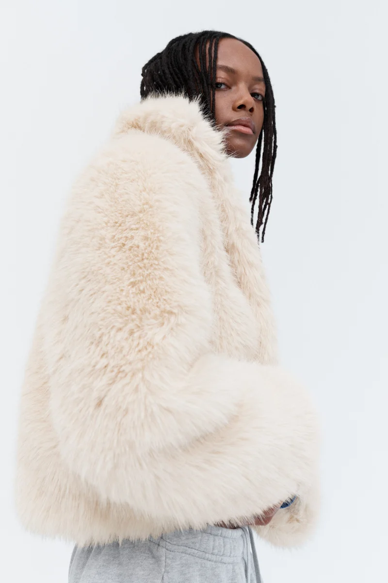 H&M  Fluffy funnel-collar jacket for Women | Best Price UAE