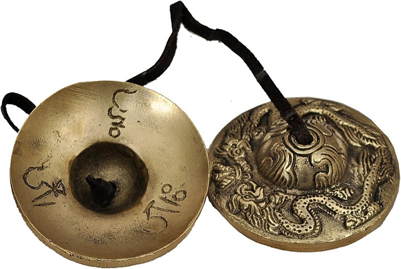 Dharma Tibetan Yoga Meditation Cymbals Bell - Dragon Embossed - Image 3