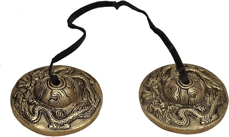 Dharma Tibetan Yoga Meditation Cymbals Bell - Dragon Embossed - Image 2