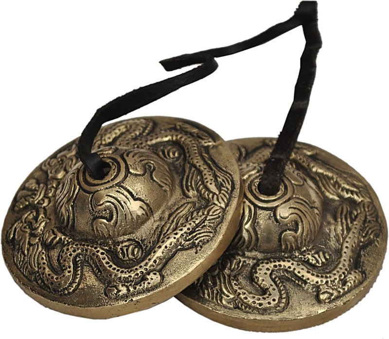 Dharma Tibetan Yoga Meditation Cymbals Bell - Dragon Embossed - Image 1