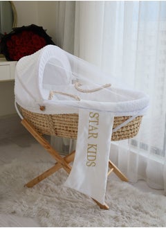 StarKids Baby Moses Basket Cradle With Rocking Stand, White  - Image 1
