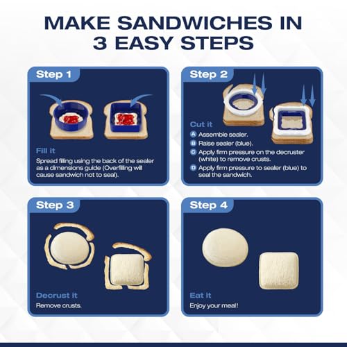 BigLeef Uncrustable Sandwich Cutters for Kids Lunch, Sandwich Cutter And Sealer To Make Crustless PBJ, Decruster Sandwich Maker for Kids Boys Girls Lunch Accessories, Dishwasher Safe, Round & Square - Image 4