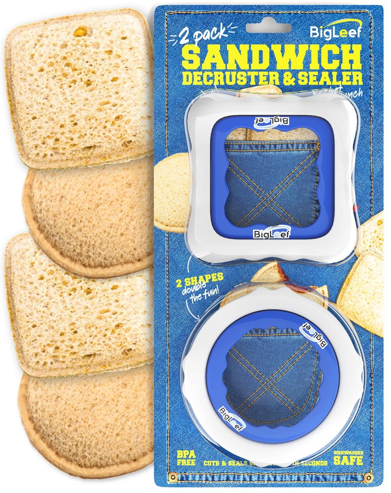 BigLeef Uncrustable Sandwich Cutters for Kids Lunch, Sandwich Cutter And Sealer To Make Crustless PBJ, Decruster Sandwich Maker for Kids Boys Girls Lunch Accessories, Dishwasher Safe, Round & Square - Image 3
