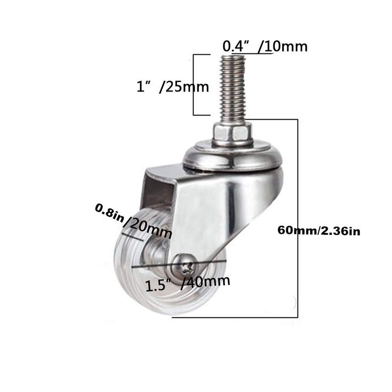 Heavy Duty Castors Pack of 4 with Swivel Metal Stem 1 5in Universal Furniture Wheels - Image 5