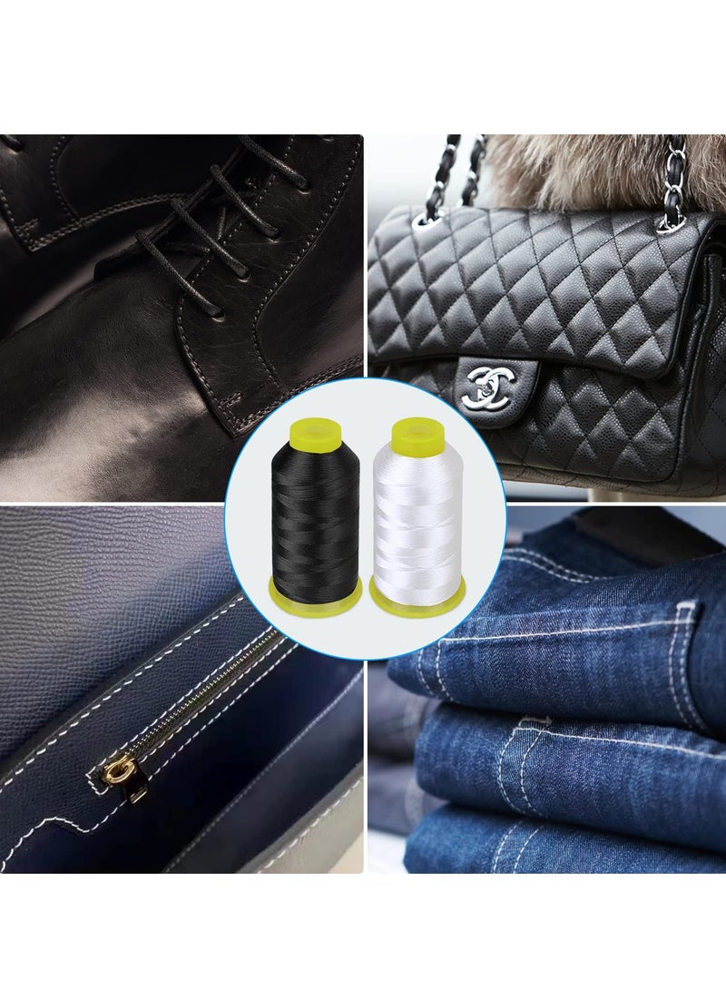 خيط بوليستر 2 لفة، خيط ثقيل، 1500 ياردة/أسطوانة 210D/3 خيط نايلون للخياطة للتشابك، خيط للخياطة للتنجيد، السوق الخارجي، الستائر، الجلود، التطريز، الحرف (أسود وأبيض) - Image 4