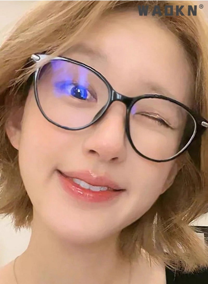 WAOKN Women's Cat Eye Blue Light Blocking Glasses, Glossy Black TR90 Ultra-light Frame Resin Lens,Skin-brightening & Face-flattering， Prescription Friendly Anti-fatigue Eyeglasses for Women's Casual Commute Daily No-makeup Wear - Image 2