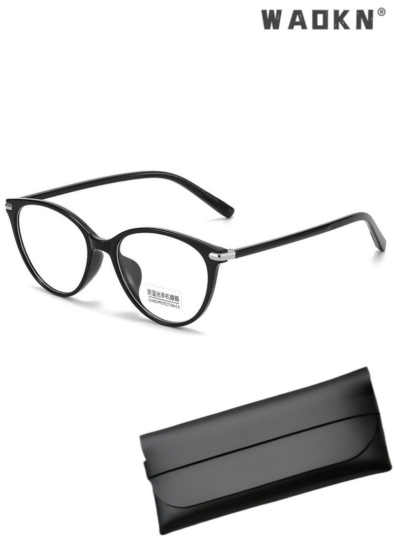 WAOKN Women's Cat Eye Blue Light Blocking Glasses, Glossy Black TR90 Ultra-light Frame Resin Lens,Skin-brightening & Face-flattering， Prescription Friendly Anti-fatigue Eyeglasses for Women's Casual Commute Daily No-makeup Wear - Image 1