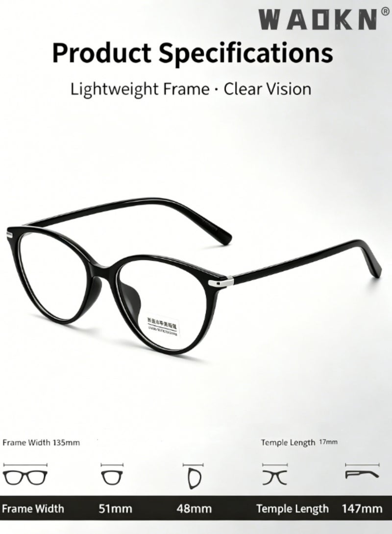 WAOKN Women's Cat Eye Blue Light Blocking Glasses, Glossy Black TR90 Ultra-light Frame Resin Lens,Skin-brightening & Face-flattering， Prescription Friendly Anti-fatigue Eyeglasses for Women's Casual Commute Daily No-makeup Wear - Image 4