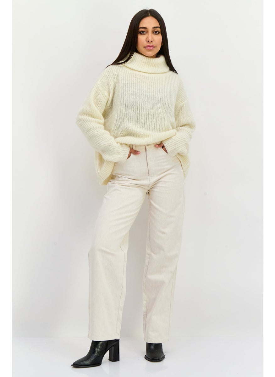 BOSS Women High Neck Knitted Long Sleeves Sweater, Off White  - Image 4