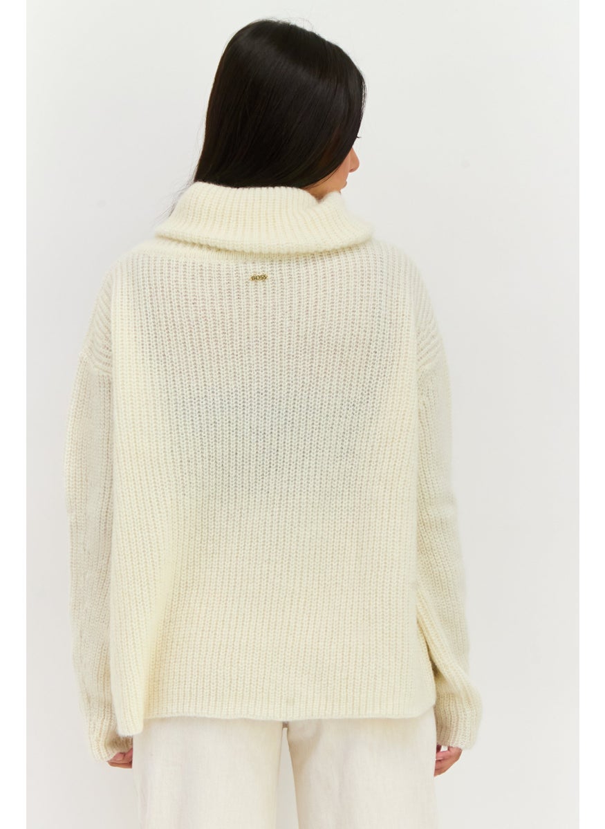 BOSS Women High Neck Knitted Long Sleeves Sweater, Off White  - Image 3