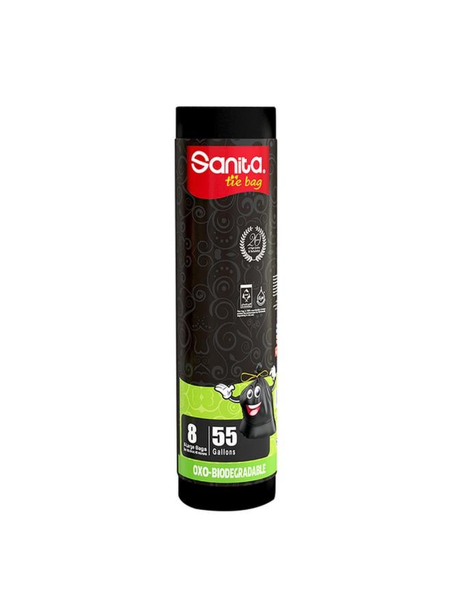 Sanita 8-Piece Biodegradable Recyclable X-Large Tie and Roll Bags Black 55 Gal PT11BO5501R11 - Image 1