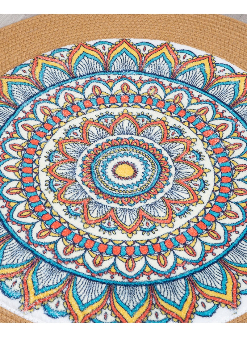 XICEN Cotton Rope Woven Area Rug 100cm*100cm, Bohemian Flower Style Hand-Braided Mat for Home Living Room, Bedroom - Image 4