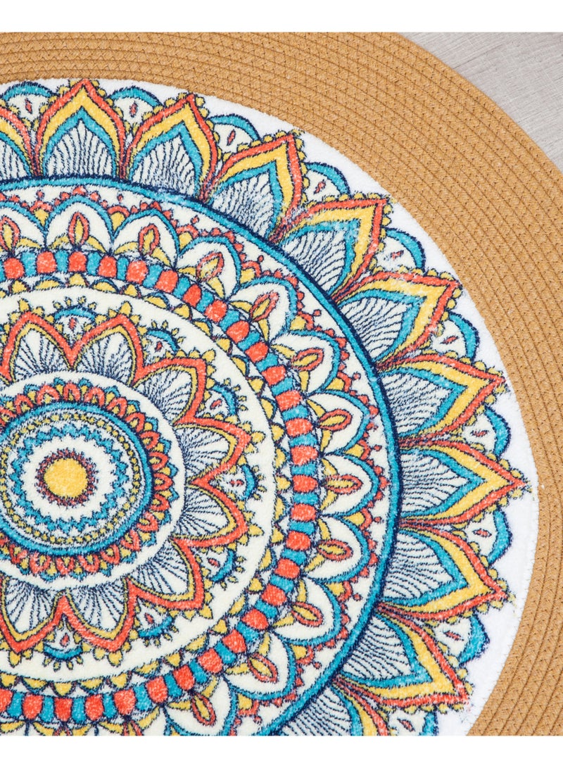 XICEN Cotton Rope Woven Area Rug 100cm*100cm, Bohemian Flower Style Hand-Braided Mat for Home Living Room, Bedroom - Image 5