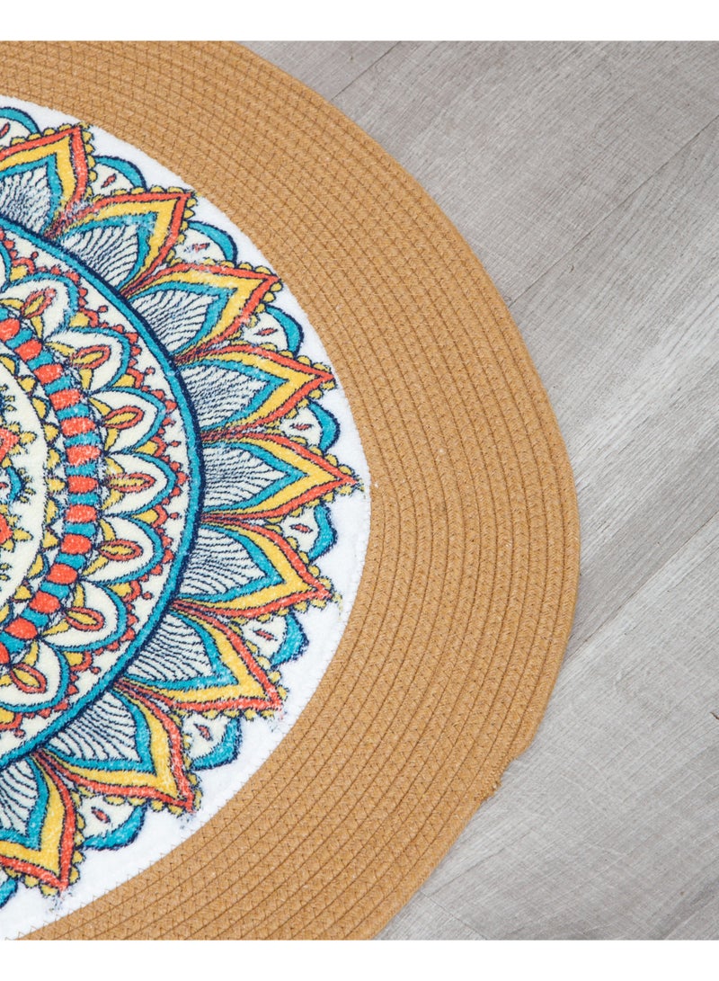 XICEN Cotton Rope Woven Area Rug 100cm*100cm, Bohemian Flower Style Hand-Braided Mat for Home Living Room, Bedroom - Image 3