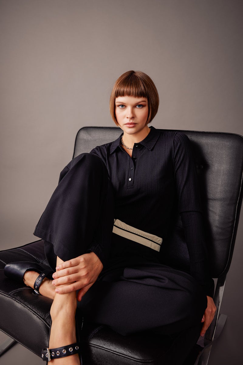 DeFacto Woman Slim Fit Polo Neck Corduroy Long Sleeve T-Shirt - Image 2