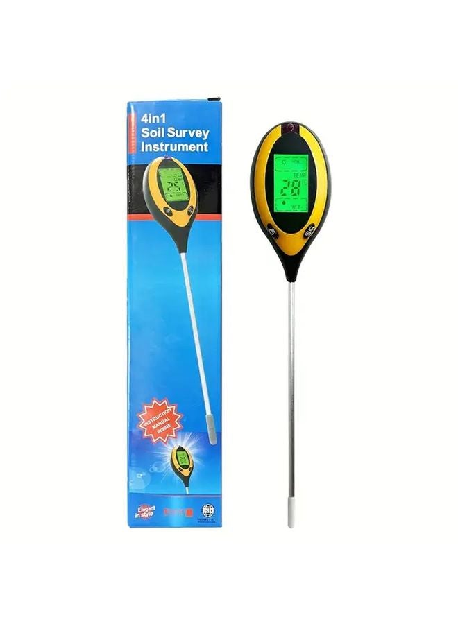 4 In 1 Soil Moisture PH Temp Sunlight Detector Digital LCD Screen Dual Probe - Image 1