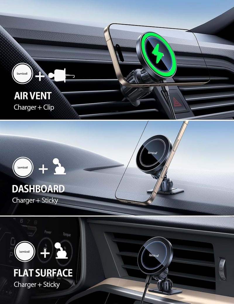 Lamicall 15W for MagSafe Car Mount Charger 360° Wireless Car Phone Holder - Image 2