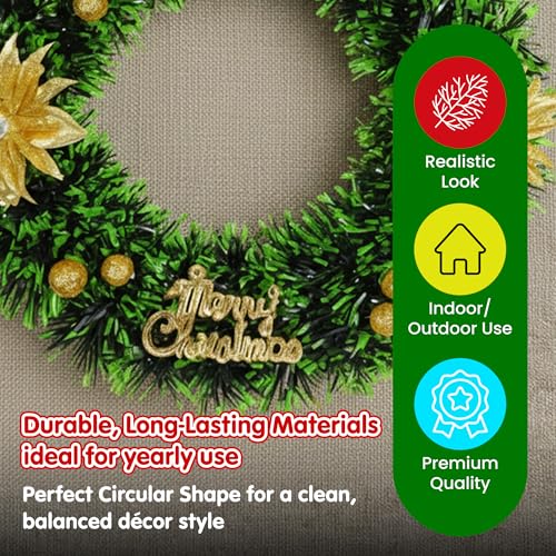 Kidology Christmas Artificial Pine Wreath with Red Berries & Snowy Accents | Indoor & Outdoor Holiday Decoration for Front Door, Mantle, Wall & Window (Pack of 1) - Image 2