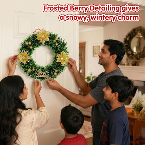 Kidology Christmas Artificial Pine Wreath with Red Berries & Snowy Accents | Indoor & Outdoor Holiday Decoration for Front Door, Mantle, Wall & Window (Pack of 1) - Image 5