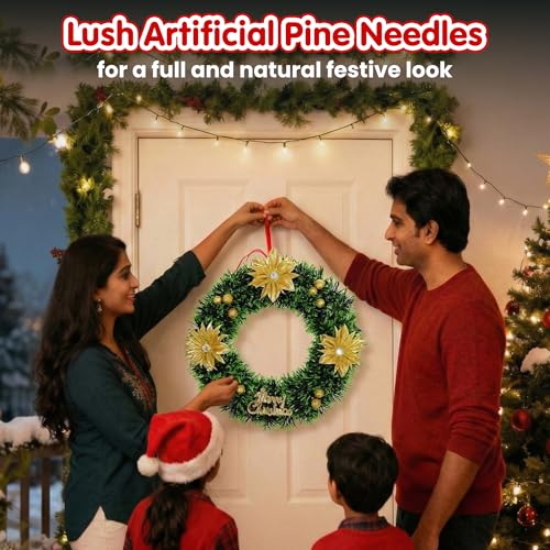Kidology Christmas Artificial Pine Wreath with Red Berries & Snowy Accents | Indoor & Outdoor Holiday Decoration for Front Door, Mantle, Wall & Window (Pack of 1) - Image 4