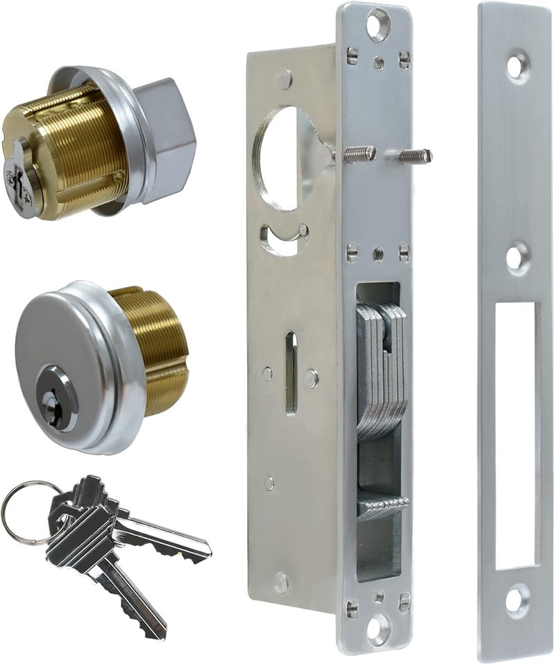 AIsecure Storefront Door Lock Alsecure Commerical Door Mortise Lock for Aluminum Shop Doors 1.1/8 inch Backset Silver - Image 1