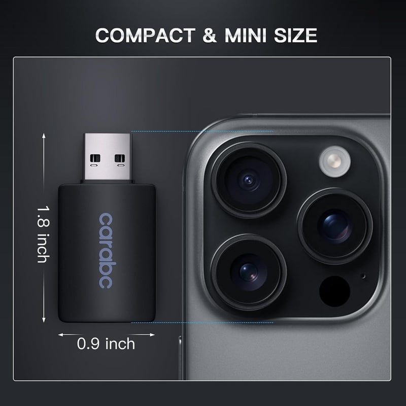 CarABC محول B1 AI اللاسلكي لـ CarPlay تحويل دونجل Carplay السلكي إلى Carplay لاسلكي، توصيل وتشغيل، تحديثات عبر الإنترنت، واي فاي 5GHz بلوتوث للسيارات من 2015 فصاعدًا iOS 10+ أسود (رسومي) - Image 4