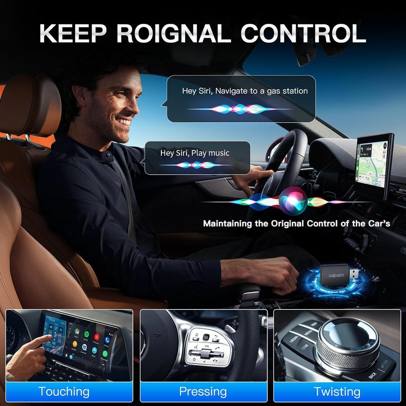 CarABC محول B1 AI اللاسلكي لـ CarPlay تحويل دونجل Carplay السلكي إلى Carplay لاسلكي، توصيل وتشغيل، تحديثات عبر الإنترنت، واي فاي 5GHz بلوتوث للسيارات من 2015 فصاعدًا iOS 10+ أسود (رسومي) - Image 5
