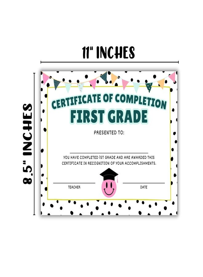 Lashicorn 1st First Grade Certificate of Completion Graduation Diploma 30pk 8.5x11” Smiley Face Daisy 90’s Seed Bracelet Checkered Neutral Award Theme Trendy - Image 3